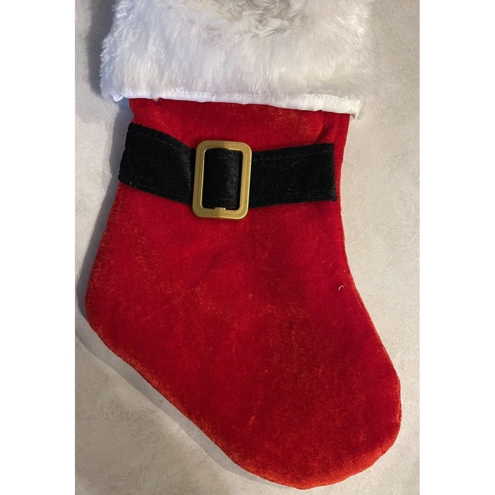 Vintage Plush Cat Christmas Stocking Black Santa Belt